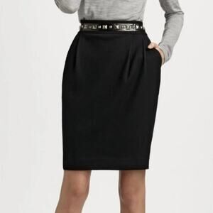 Tory Burch | Black Studded 100% Wool Pencil Skirt | Sz S | Edgy, Corporate Goth